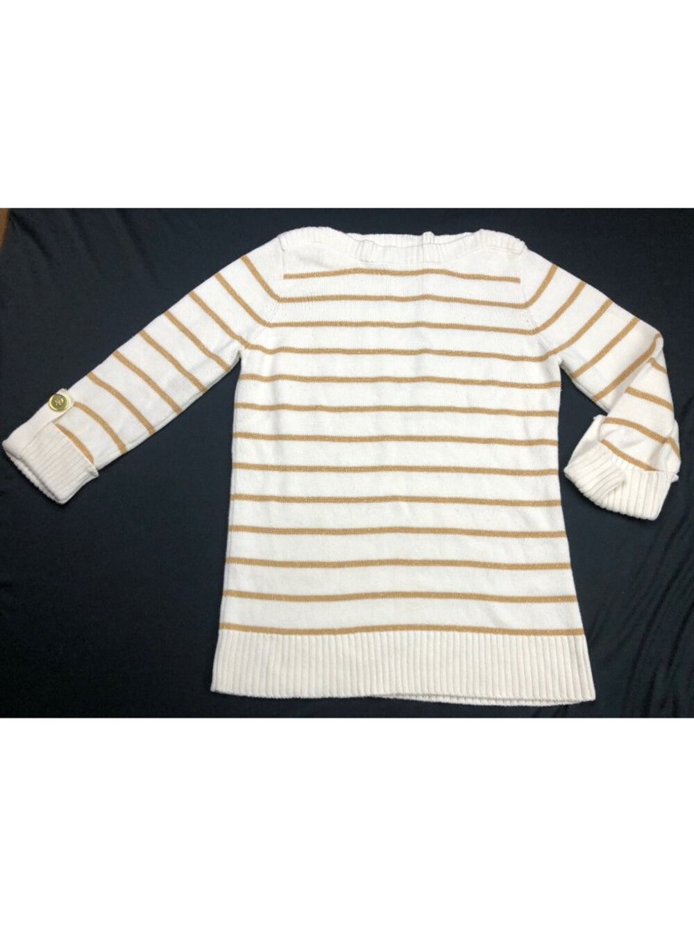 Jones New York Sport Women’s Size Large Gold Glitter Stripes White Stretch